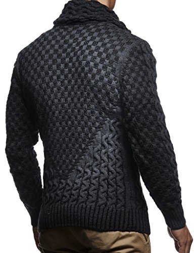 Leif Nelson Jersey de Punto Grueso Chal Collar de los Hombres de LN-5255 Antracita Negro Small