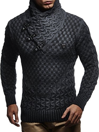 Leif Nelson Jersey de Punto Grueso Chal Collar de los Hombres de LN-5255 Antracita Negro Small