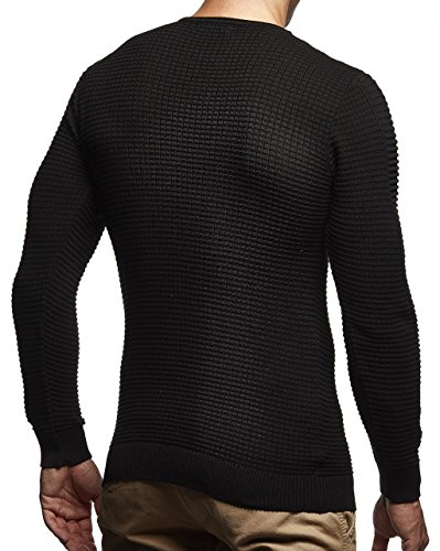 Leif Nelson suéter de Jersey de Punto Fino de Cuello Redondo de los Hombres de LN-1545 Negro X-Large
