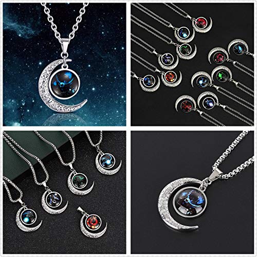 LEJAHAO Constelaciones Collar Piscis Los Signos del Zodiaco con Colgante Luna Horoscopo Personalizado Largos Gargantilla Cadenas Moon Necklace Joyas Acero Inoxidable por Hombres Mujeres Chico Niña