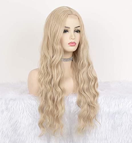 LEMEIZ - Peluca rubia, sin pegamento, para mujer, dorada, pelo rizado suelto, sintético, para disfraz, 61 cm. Modelo LEMEIZ-065.