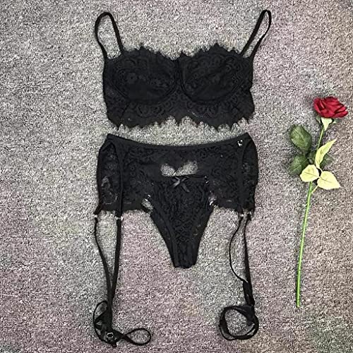 Lenceria Sexy Mujer Correas Sujetador y Panty Liga Conjunto Ropa Interior Babydoll Atractiva De Muselina Ropa de Dormir de TentacióN Deep V Lencería Pijamas riou