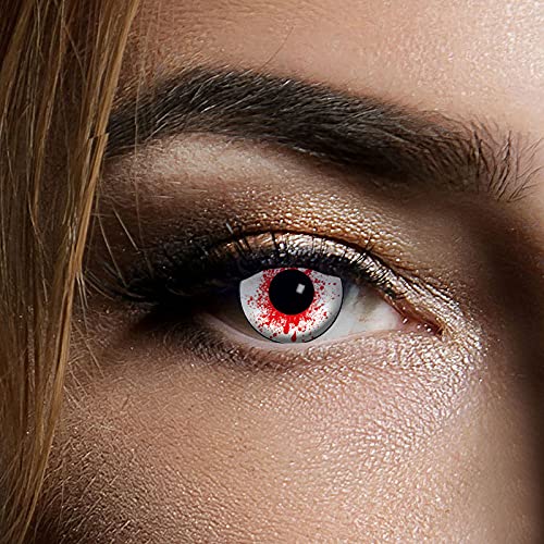Lentillas de Colores con Salpicaduras de Sangre roja, lentillas Zombies, inyectadas en Sangre, lentillas Halloween, lentillas Zombies Blancas, lentillas de Colores, Drácula Blanco