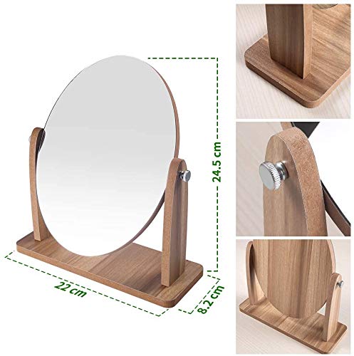 LEOUNA Espejo cosmético de Madera para Escritorio de Maquillaje con Marco de Madera（Oval）