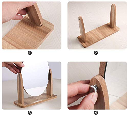 LEOUNA Espejo cosmético de Madera para Escritorio de Maquillaje con Marco de Madera（Oval）