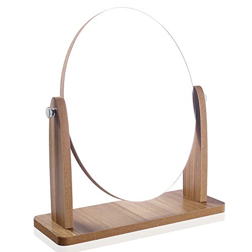 LEOUNA Espejo cosmético de Madera para Escritorio de Maquillaje con Marco de Madera（Oval）