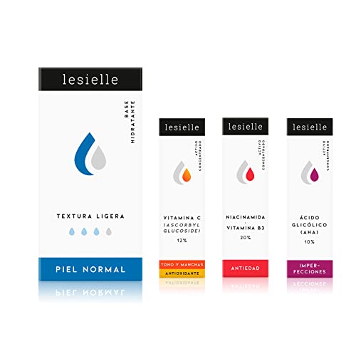 Lesielle Crema hidratante facial para manchas en la cara -Pack Antimanchas- Cosmética Personalizada y Adaptativa con Vitamina C, Vitamina B3 y Glicolico. PIEL NORMAL mujer/hombre. RECARGA