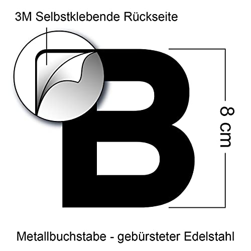 Letra de metal "B" – Acero inoxidable cepillado con adhesivo 3M – 8 cm de altura
