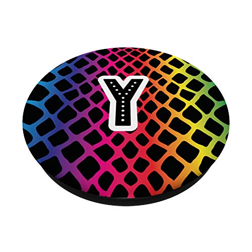 Letra Y de piel de serpiente negra con estampado de animales de arcoíris PopSockets PopGrip Intercambiable