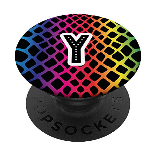 Letra Y de piel de serpiente negra con estampado de animales de arcoíris PopSockets PopGrip Intercambiable