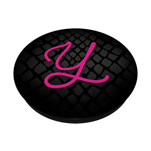 Letra Y Piel de Serpiente Rosa Negro Gris Fun Animal Print Inicial PopSockets PopGrip Intercambiable