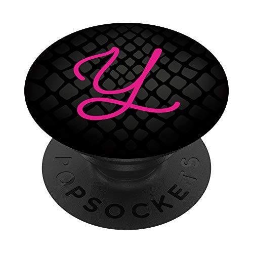 Letra Y Piel de Serpiente Rosa Negro Gris Fun Animal Print Inicial PopSockets PopGrip Intercambiable