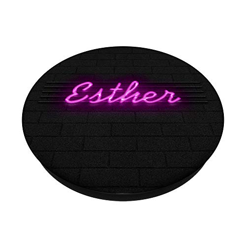 Letrero de luz vintage retro rosa con nombre Esther para niñas PopSockets PopGrip Intercambiable