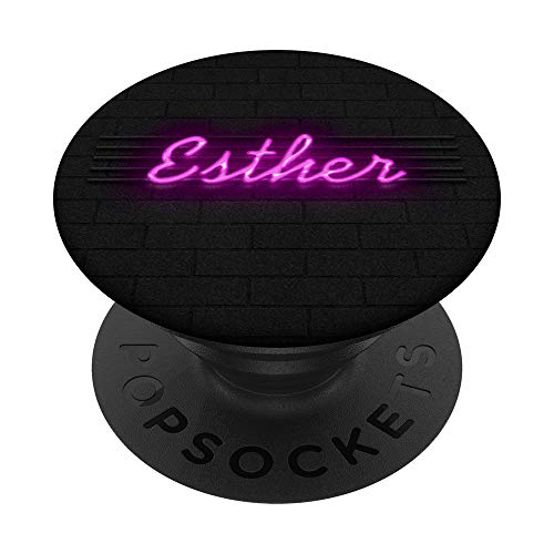 Letrero de luz vintage retro rosa con nombre Esther para niñas PopSockets PopGrip Intercambiable