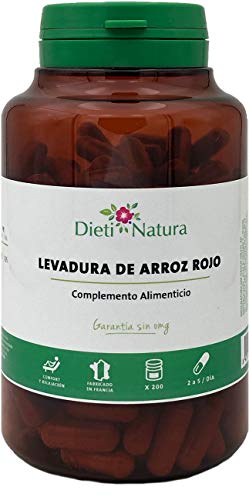 Levadura de arroz rojo 200 cápsulas de Dieti Natura [Ayuda contra el colesterol][Fabricado en Francia][Garantía sin OGM]