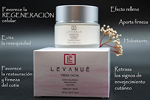 LEVANUE Crema Hidratante Facial Mujer - Crema Antiarrugas Mujer - Acido Hialuronico - Vitamina C Facial - Aloe Vera - Con Extracto de Corteza de Pino Maritimo Frances - Mujer y Hombre