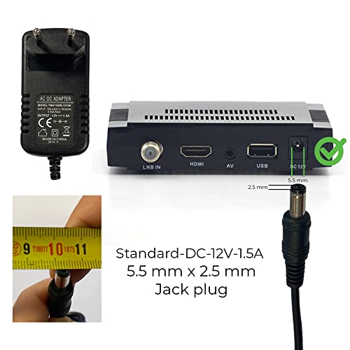 LEYF Universal Adaptador de Fuente de alimentación 12V DC 1.5A, AC 100-240V 50/60Hz, Adaptador de Corriente, Cargador / 120 cm Longitud del Cable (Conector Jack de 5,5 – 2,5 mm)