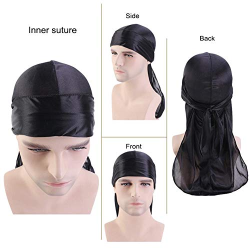 Li Ying Gorras de Durag sedosas, pañuelo de cola larga suave, turbante, sombrero de pirata, unisex, bandana, sombreros para la cabeza