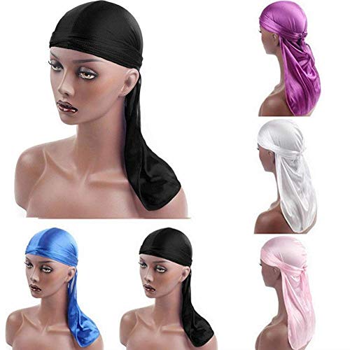 Li Ying Gorras de Durag sedosas, pañuelo de cola larga suave, turbante, sombrero de pirata, unisex, bandana, sombreros para la cabeza