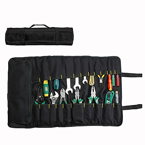 Lichi Bolsa de herramientas para rollo de herramientas, 22 bolsas de bolsillo, bolsa multiusos enrollable, organizador de rollos de herramientas, bolsa de herramientas portátil, negro