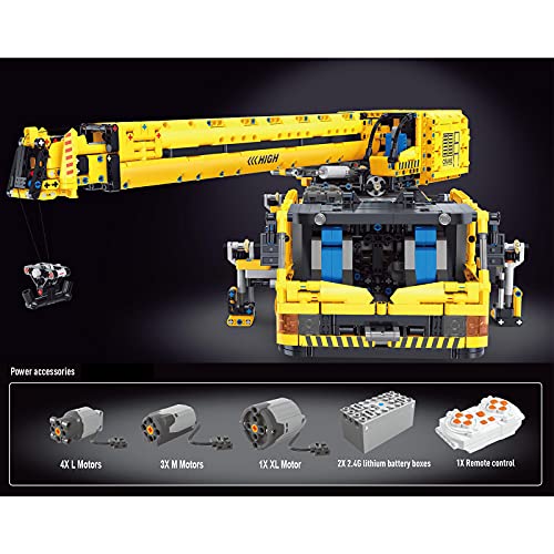 LICI Grúa técnica con mando a distancia y motor, 2,4 GHz/APP RC, excavadora de orugas motorizada, 3711 piezas, grúas para camiones, compatible con Lego Technic
