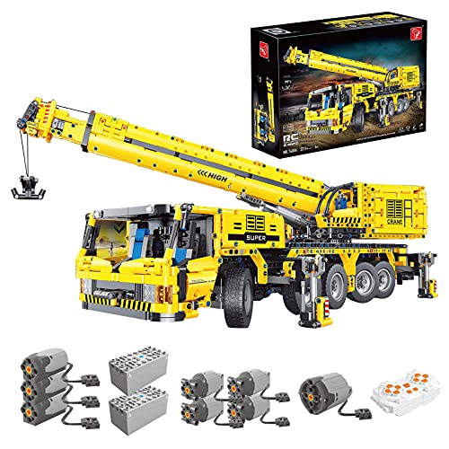 LICI Grúa técnica con mando a distancia y motor, 2,4 GHz/APP RC, excavadora de orugas motorizada, 3711 piezas, grúas para camiones, compatible con Lego Technic