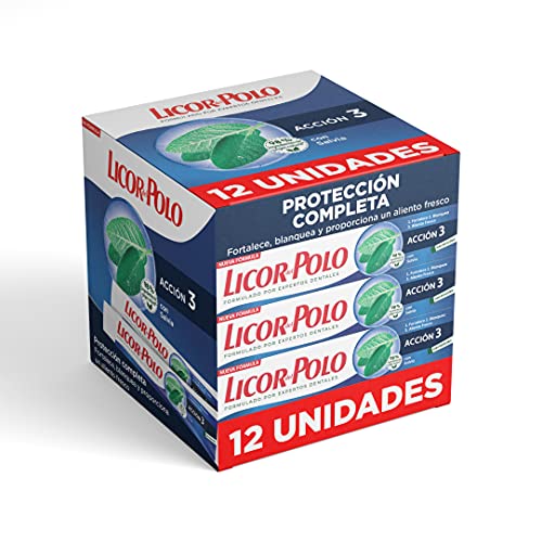 Licor del Polo - Dentífrico Acción 3 - 12uds de 75ml (900ml) – Pasta de dientes que fortalece, blanquea y proporciona aliento fresco – Combate tres problemas en un cepillado