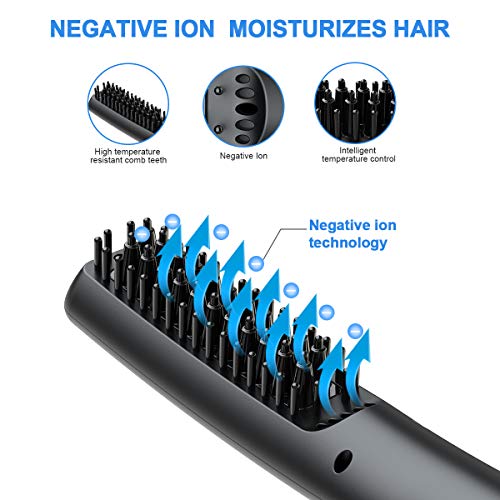 Lidasen Alisadora de Barba para Hombres, Cepillo Alisador de Barba y Pelo Profesional, Cepillo de Barba Eléctrico Calentado Plancha de Pelo Barba Multifuncional para el Hogar y Viajes