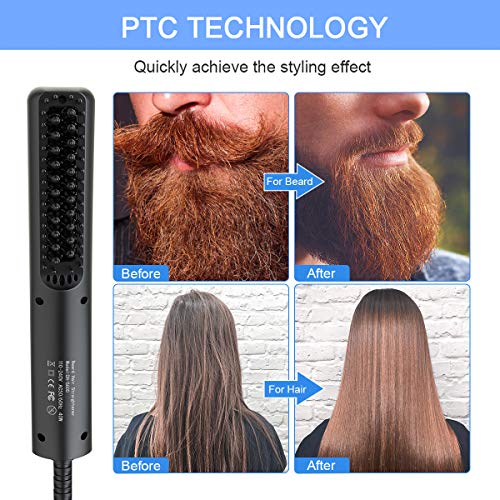 Lidasen Alisadora de Barba para Hombres, Cepillo Alisador de Barba y Pelo Profesional, Cepillo de Barba Eléctrico Calentado Plancha de Pelo Barba Multifuncional para el Hogar y Viajes
