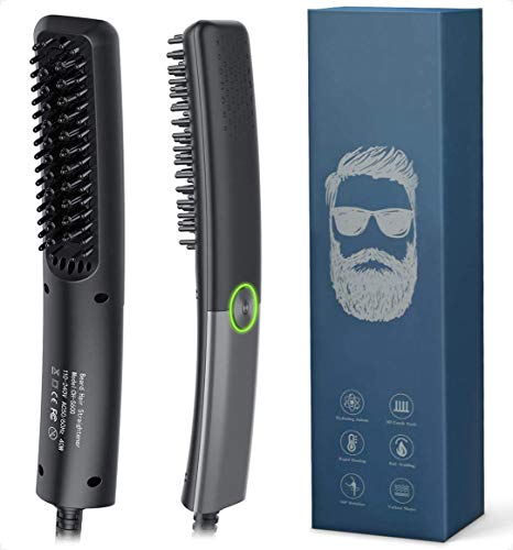Lidasen Alisadora de Barba para Hombres, Cepillo Alisador de Barba y Pelo Profesional, Cepillo de Barba Eléctrico Calentado Plancha de Pelo Barba Multifuncional para el Hogar y Viajes