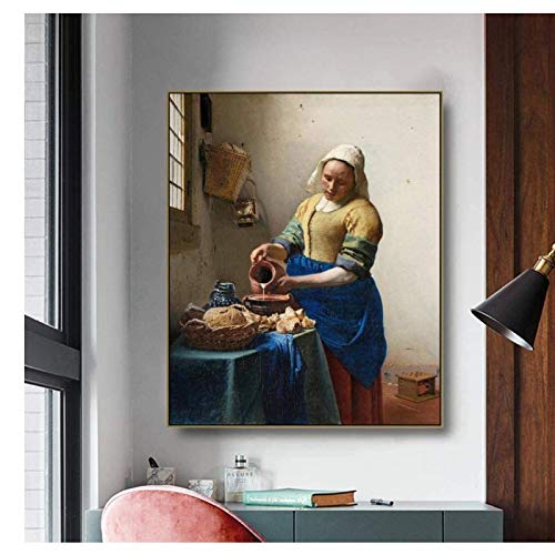 Lienzos de fotos 60x80cm sin marco Impresiones famosas de una lechera del artista holandés Johannes póster e impresiones Vintage cuadros artísticos de pared sala de estar Deor 1