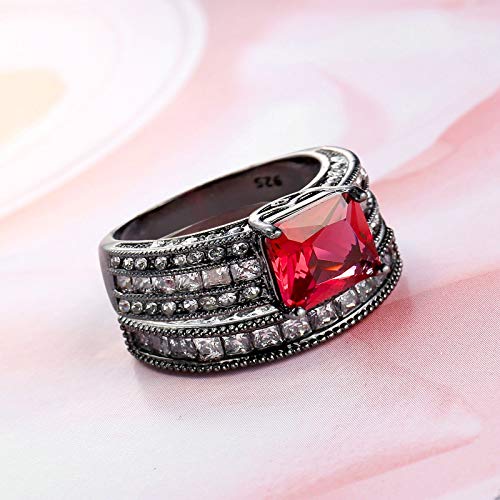 Lieson Anillos de oro blanco de 18 quilates chapados en oro blanco de 18 quilates, alianzas de boda para mujer, juego de anillos antiguos, forma cuadrada, circonita cúbica, Cubic Zirconia,