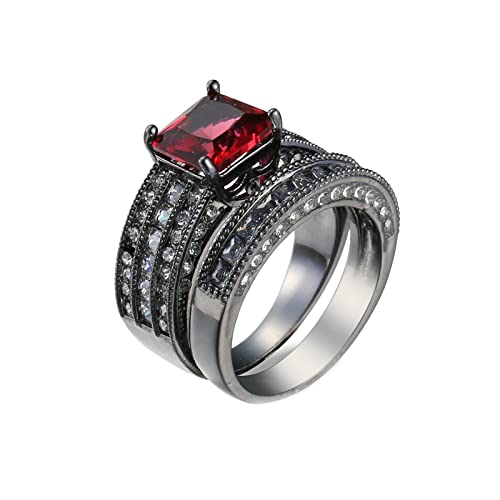 Lieson Anillos de oro blanco de 18 quilates chapados en oro blanco de 18 quilates, alianzas de boda para mujer, juego de anillos antiguos, forma cuadrada, circonita cúbica, Cubic Zirconia,