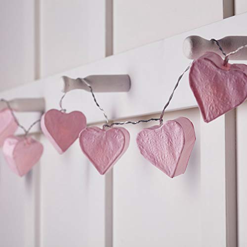 Lights4fun - Cadena de Luces a Pilas con 10 LED Blanco Cálido con Corazones de Papel Rosa