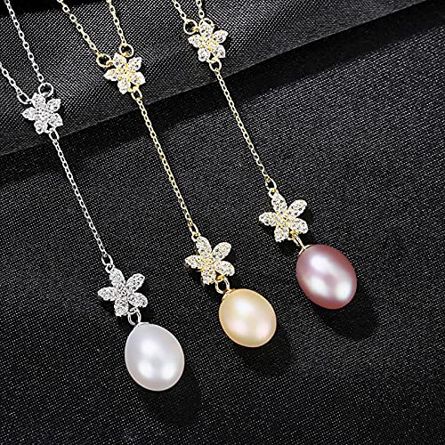 LILY123 Joyería Fina S925 Collar Colgante de Plata Mujer Borla en Forma de Flor Colgante de Perla 3A Joyas de circonio Nupcial Conjunto de Boda Esposa