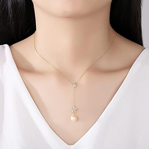 LILY123 Joyería Fina S925 Collar Colgante de Plata Mujer Borla en Forma de Flor Colgante de Perla 3A Joyas de circonio Nupcial Conjunto de Boda Esposa