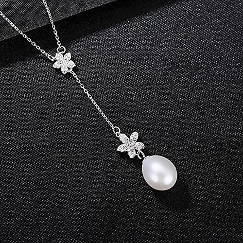 LILY123 Joyería Fina S925 Collar Colgante de Plata Mujer Borla en Forma de Flor Colgante de Perla 3A Joyas de circonio Nupcial Conjunto de Boda Esposa