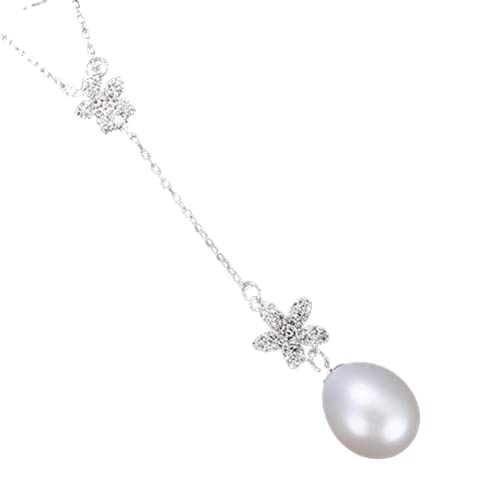 LILY123 Joyería Fina S925 Collar Colgante de Plata Mujer Borla en Forma de Flor Colgante de Perla 3A Joyas de circonio Nupcial Conjunto de Boda Esposa