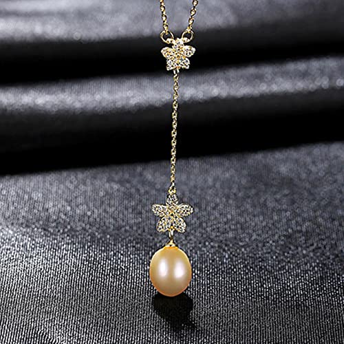 LILY123 Joyería Fina S925 Collar Colgante de Plata Mujer Borla en Forma de Flor Colgante de Perla 3A Joyas de circonio Nupcial Conjunto de Boda Esposa