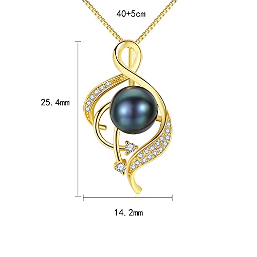 LILY123 June Birthstone S925 Collar Colgante de Perlas Negras de Agua Dulce de Plata esterlina Fine Trendy Wedding AnniversaryJewelry para Mujeres cumpleaños San Valentín