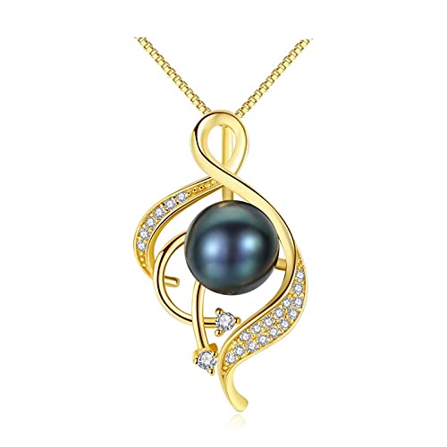 LILY123 June Birthstone S925 Collar Colgante de Perlas Negras de Agua Dulce de Plata esterlina Fine Trendy Wedding AnniversaryJewelry para Mujeres cumpleaños San Valentín