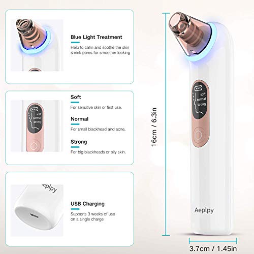 Limpiador de Poros, Aeplpy Extractor de Puntos Negros Kit Limpiador Facial Blackhead Remover Eliminador Puntos, 4 Cabezales y 3 Modos para Espinillas y Acné