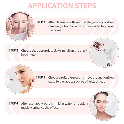 Limpiador de Poros, Aeplpy Extractor de Puntos Negros Kit Limpiador Facial Blackhead Remover Eliminador Puntos, 4 Cabezales y 3 Modos para Espinillas y Acné