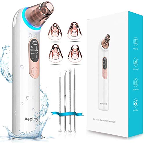 Limpiador de Poros, Aeplpy Extractor de Puntos Negros Kit Limpiador Facial Blackhead Remover Eliminador Puntos, 4 Cabezales y 3 Modos para Espinillas y Acné