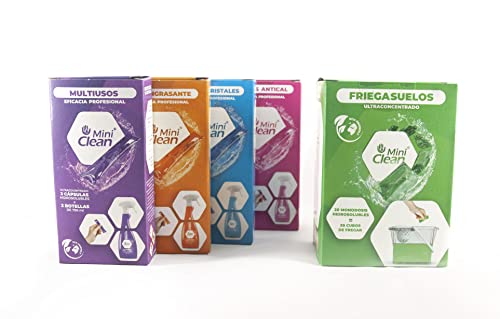 Limpiador Multiusos, Limpiabaños Antical, Limpiacristales, Desengrasante de Cocina y Friegasuelos | Pack Ahorro Productos de Limpieza con toda la gama de Productos MiniClean