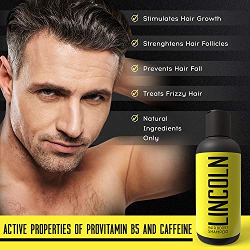 LINCOLN Champu Anticaida Hombres - Champu Hombre Anticaida para Fortalecer el Cabello - Champu Crecimiento Pelo Enriquecido con Cafeína y Aceite de Argán - Champu de Cabello Crecimiento Natural, 250ml