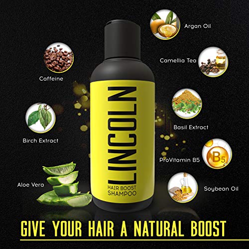 LINCOLN Champu Anticaida Hombres - Champu Hombre Anticaida para Fortalecer el Cabello - Champu Crecimiento Pelo Enriquecido con Cafeína y Aceite de Argán - Champu de Cabello Crecimiento Natural, 250ml
