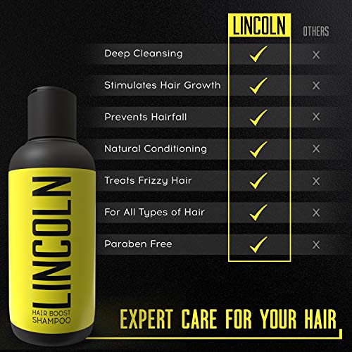 LINCOLN Champu Anticaida Hombres - Champu Hombre Anticaida para Fortalecer el Cabello - Champu Crecimiento Pelo Enriquecido con Cafeína y Aceite de Argán - Champu de Cabello Crecimiento Natural, 250ml