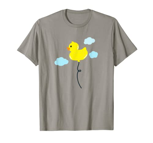 Lindo pequeño amarillo goma pato pato globo y nubes Camiseta