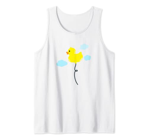 Lindo pequeño amarillo goma pato pato globo y nubes Camiseta sin Mangas